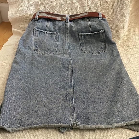 TOPSHOP BRAND HAYDEN FRINGE TRIMMED MID-LONG JEAN DENIM PENCIL SKIRT M - Picture 7 of 12